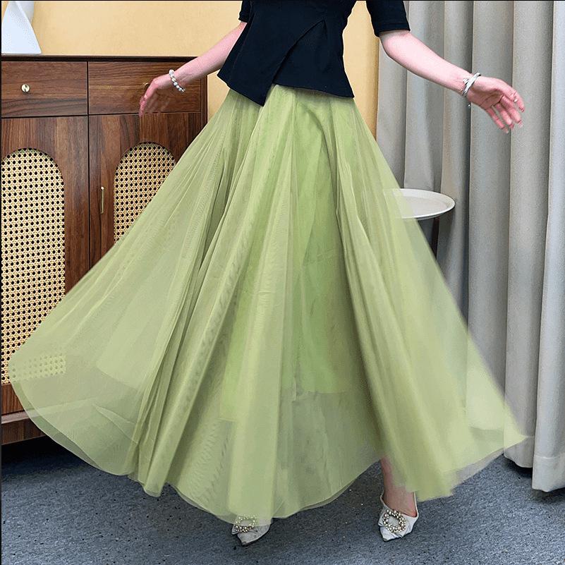 Damen Lila Mesh Midi Rock mit hoher Taille - 720° Schwung A-Linien Tüllrock für Square Dance und Fotoshootings