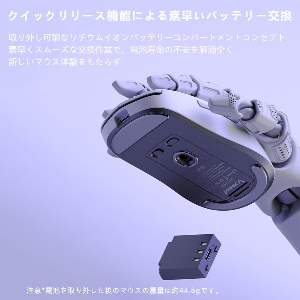 HOGREL X MONKA M3 Gaming Mouse, 1K Wireless, 53g Ultra-Lightweight, Tri-Mode Wireless, PAW3395 Sensor, Quick Release Charging, 26000 DPI, 650 IPS,