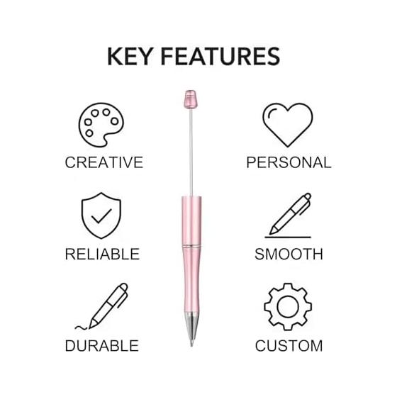 YOKIVE 20 Pcs Beadable Pens, Plastic Ballpoint Pens with Beads for Women Men Gifts, DIY Crafts, Decorations, Office Supplies (Pink) - Multi-purpose