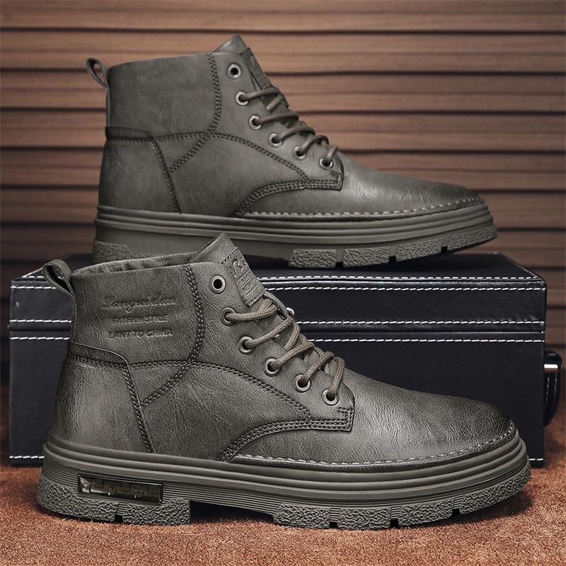 

Men s shoes winter-style medium and high-top Martin boots new men s British low-top casual leather shoes retro locomotive tooling boots 44 сірий колір