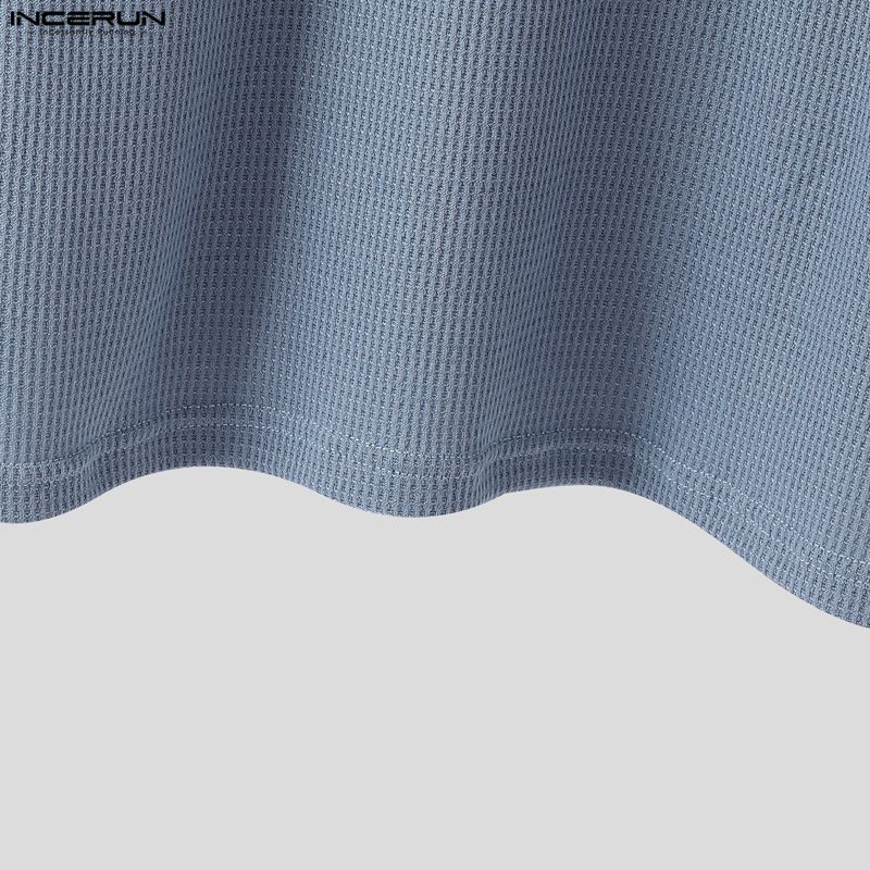 INCERUN Men Round Neck Long Sleeve Texture Casual Tops T-shirts