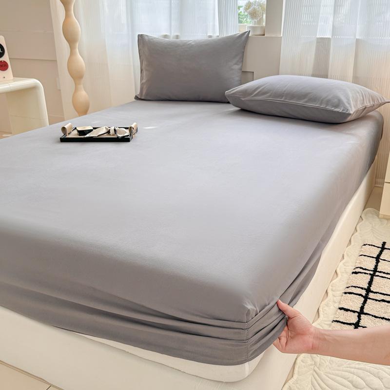 Autumn/Winter Thick Solid Color Cotton Flannel Fitted Sheet & Dust Cover