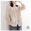 Spring Autumn Women's Cotton Linen Shirt Long Sleeved Loose Round Neck Shirt Casual Jacket with Closed Sleeves Top