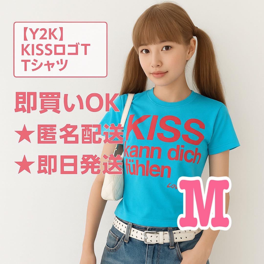 

[USED] Korean Y2K girly style T-shirt with a cute vivid color and KISS logo