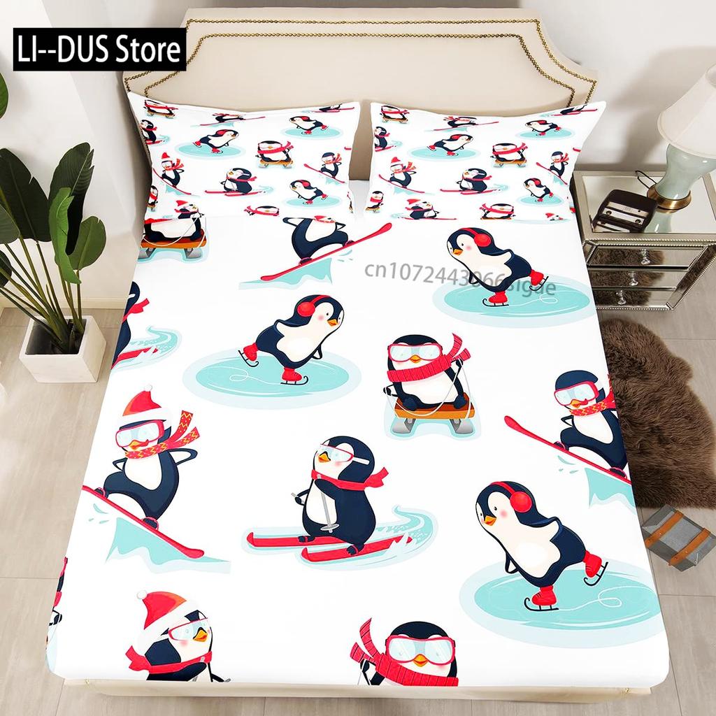 Watercolor Penguin Pattern Print Duvet Cover Set Bedding Set 3pcs for Kids Comforter Cover Soft Quilt Cover with 2 Pillow Case