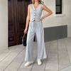 Women's Loose Fit Two Piece Set Sleeveless Crop Top Elastic Waist Wide Leg Pants Tracksuit