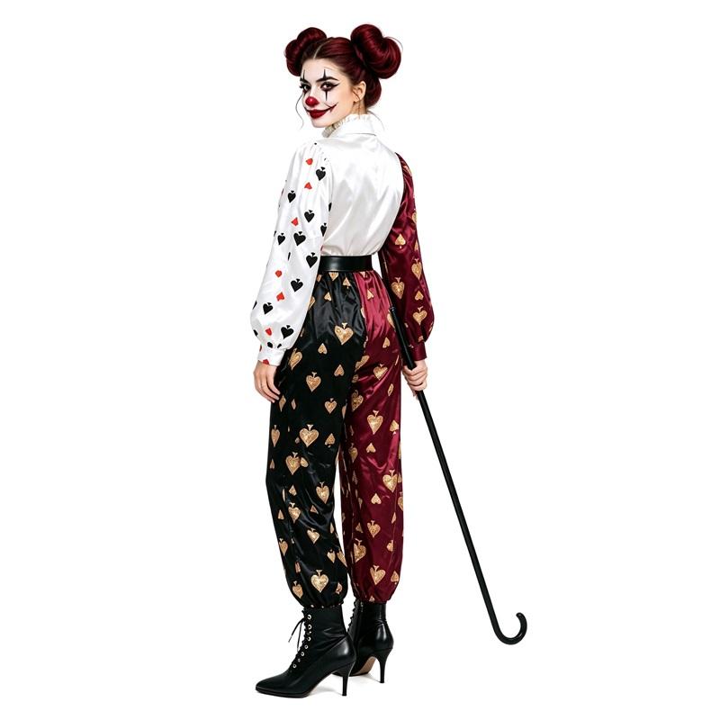 Tuta Costume Halloween Circo Stampa Carte da Gioco con Cintura per Spettacolo Teatrale