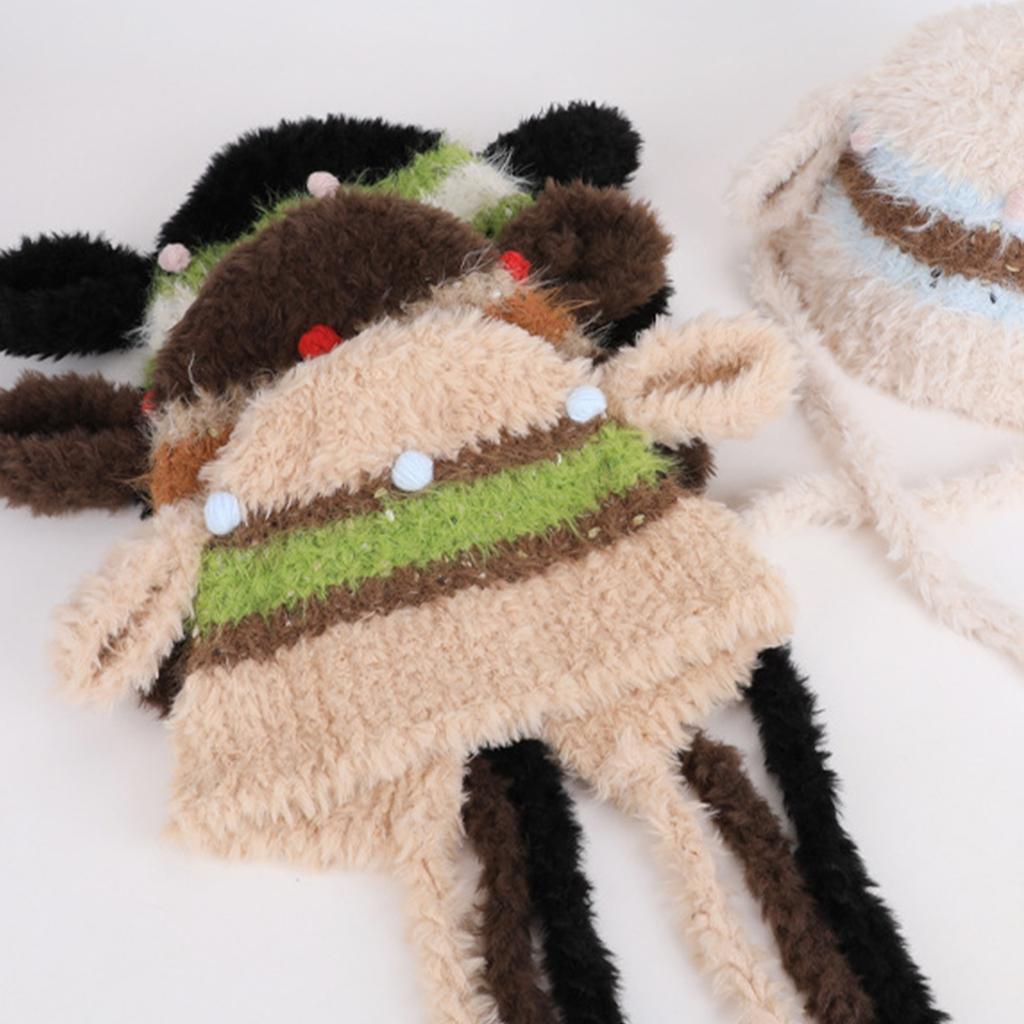 Ladies' Cute Plush Striped Knitted Hat Outdoor Warm Hoodie Lei Feng Hat