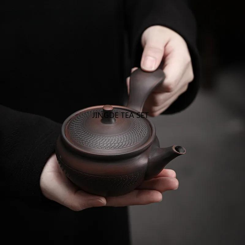 Purple pottery side handle ceramic teapot Pu erh tea making equipment Chinese Kung Fu tea set