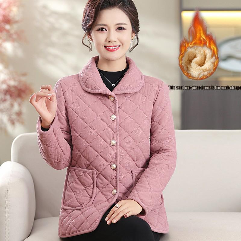 

Женская зимняя куртка с хлопковой подкладкой: Модный свободный крой, на флисовой подкладке, теплая верхняя одежда для людей среднего и пожилого возраста. 2XL (Recommended: 105-120 jin) розовый