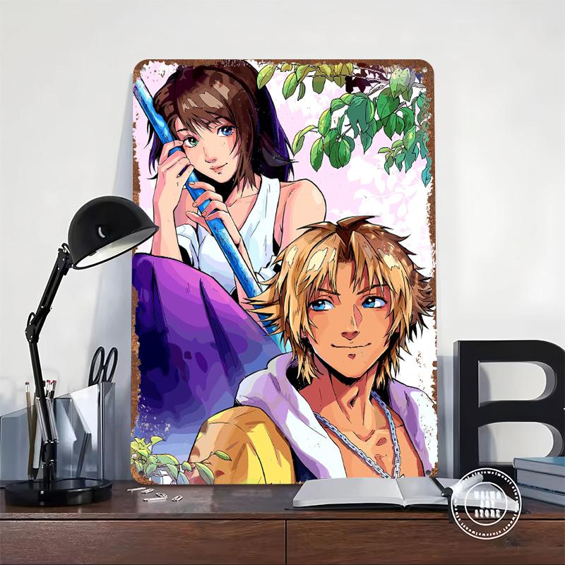 Fantasy X  Tidus and Yuna Tin Plaque Poster Customized Wall Art Retro Vintage Metal Signs for Man Cave Home Decor Coffee Bar