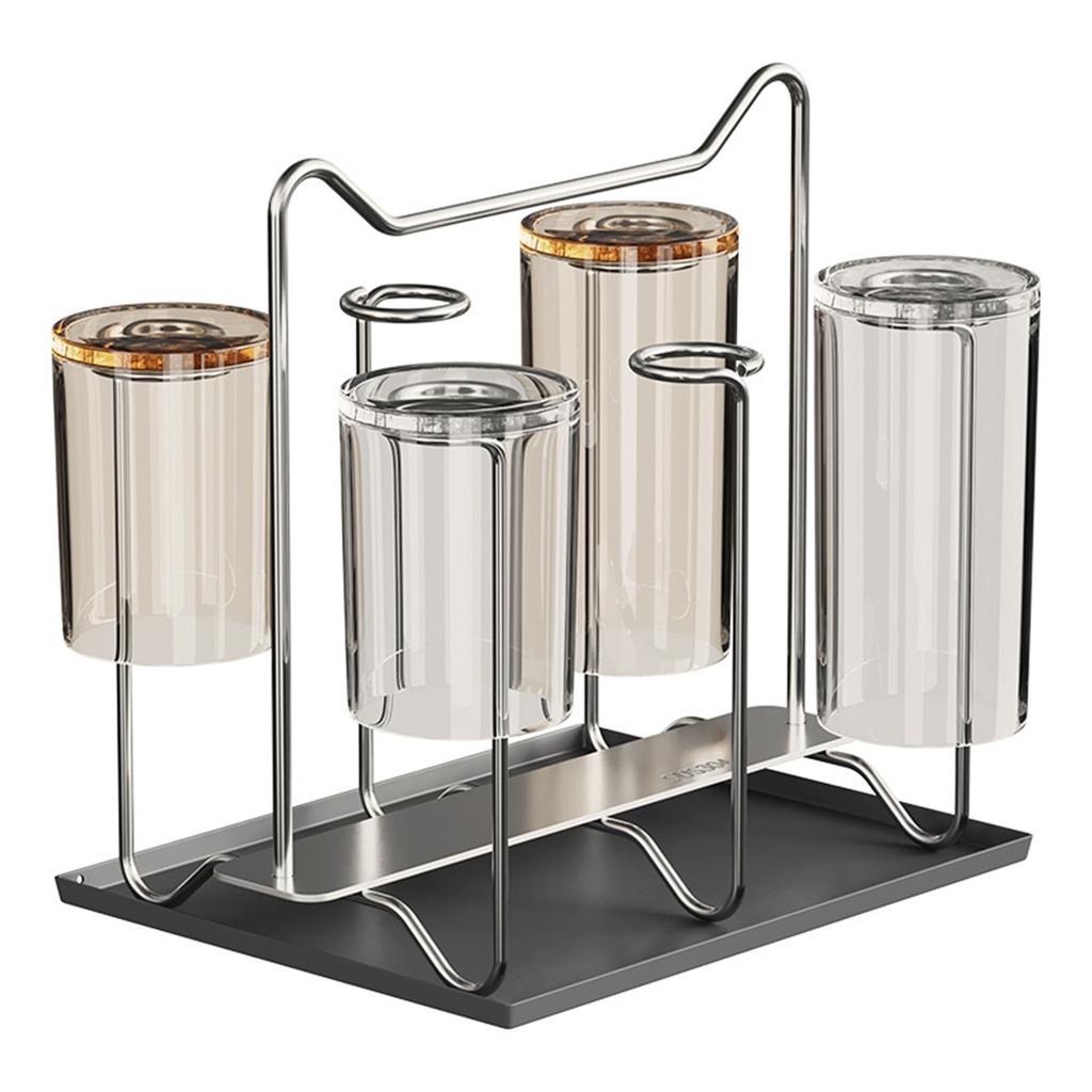 Desktop Organizer Coffee Mug Holder Kitchen Organization Compact Structure Curved Support Rod Effective Drainage System