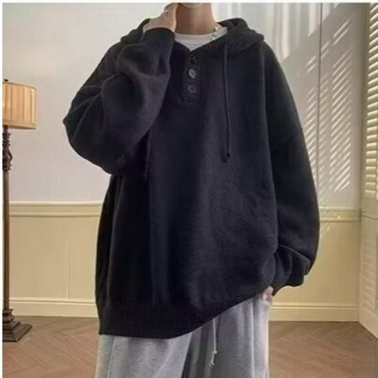 

Men s Plus Size Hooded Retro Knit Sweater for Spring/Autumn 2XL чорний