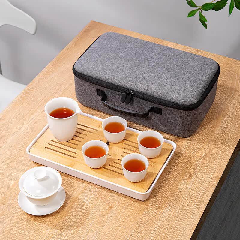 Chinese Ceramic Tea Set with Gaiwan and Four Cups