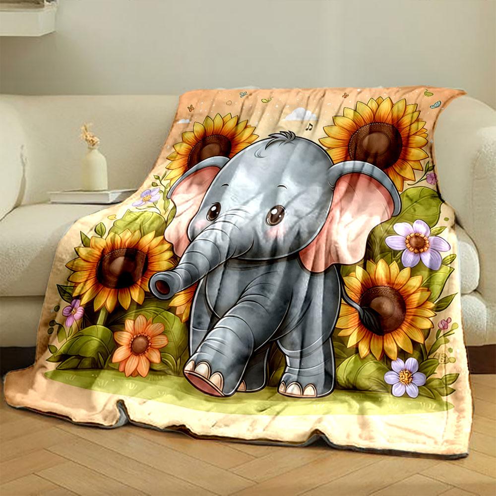Cute Elephant with Sunflowers Print Blanket Soft and Cozy Perfect for the Living Room Bed Sofa or a Nap,gift