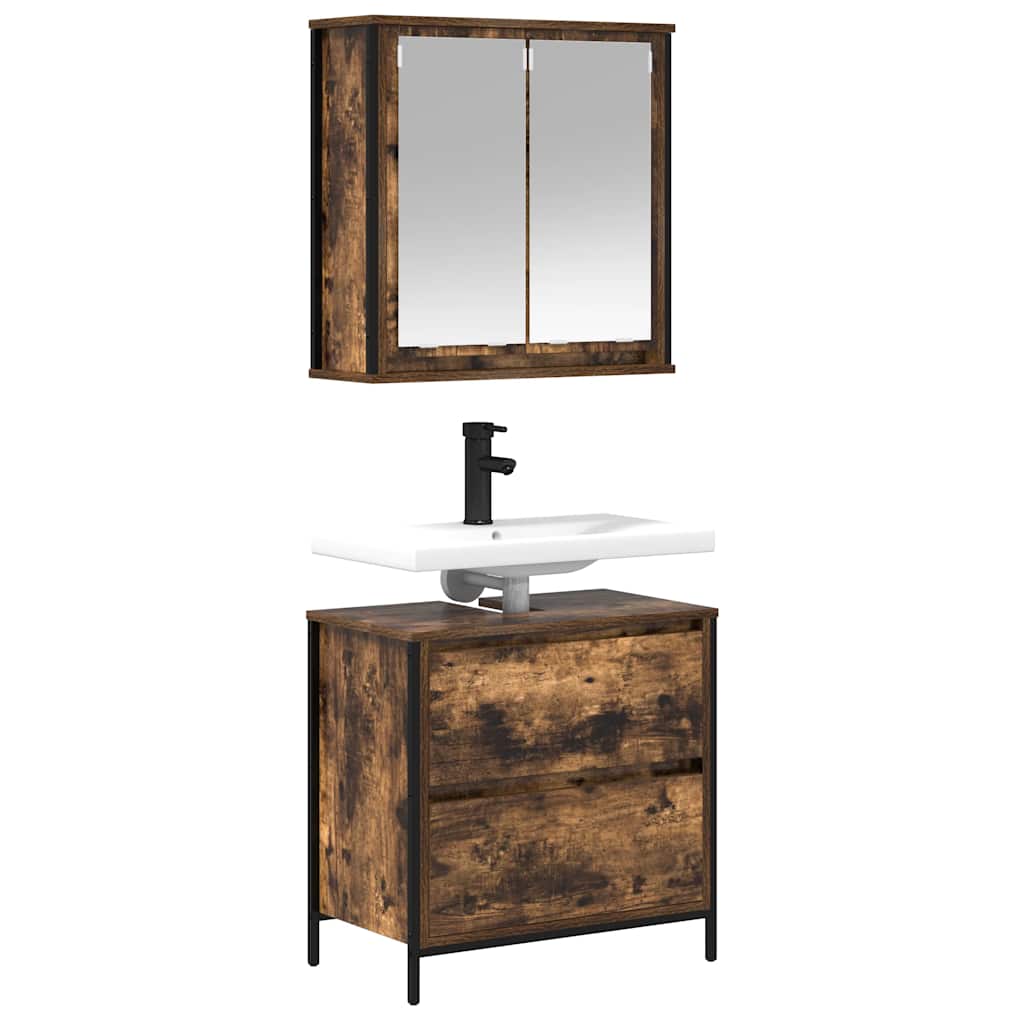 2 Piece Bathroom Furniture Set Smoked Oak Wood Based Material