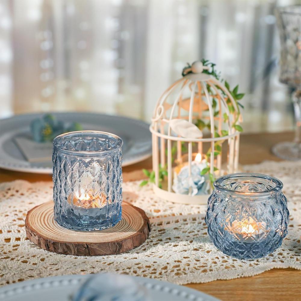 24st Blå Glas Votivljushållare Runda Värmeljus för Bordsdekoration Värmeljus Ljusstake Glas för Bröllop Baby Shower Hemma & Festinredning