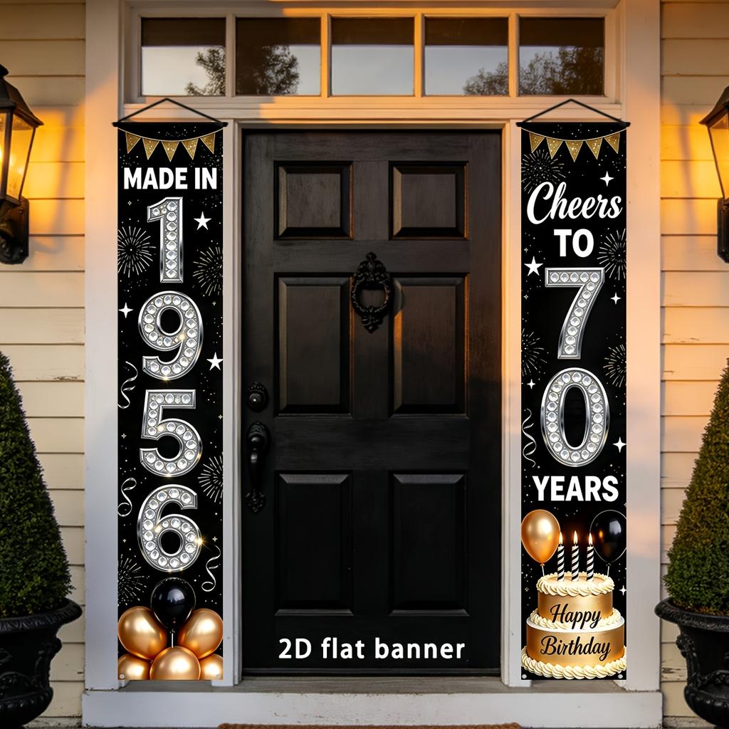 Happy 70th Birthday Porch Sign Cheers Years Diamond Cake Balloons 1 Pair Indoor Outdoor Decor
