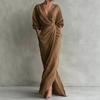 Women's Suede Lapel not Included Belt Maxi Dress Single-Breasted Long Sleeve Tailored Fall Winter Semi-Formal