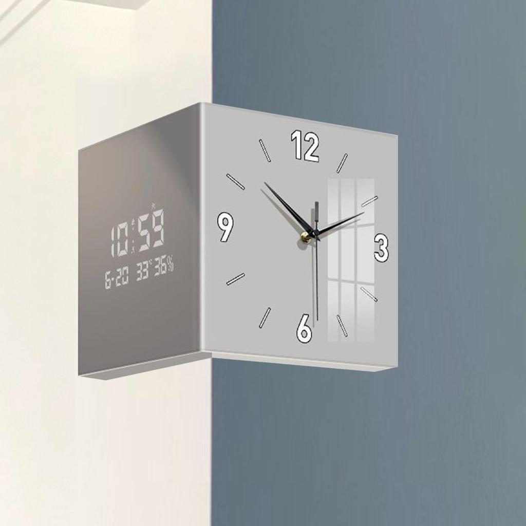 Corner Clock Double Sided Wall Clock Art Silent Square Electronic Clock for