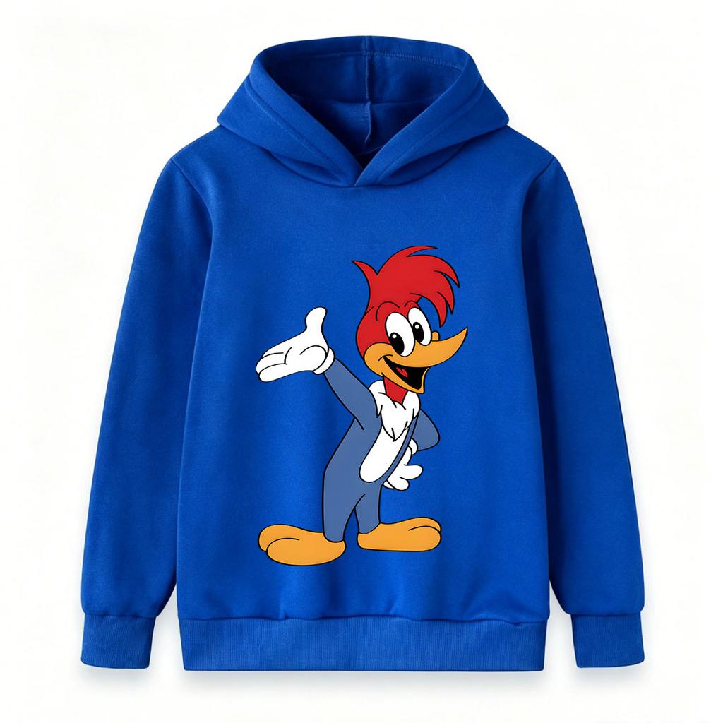 Cartoon Woody Woodpecker Print Kids Hoodie Casual Long Sleeve Unisex Boys Girls Pullover Sweatshirt Cute Loose Fit Streetwear For Children Daily Wear