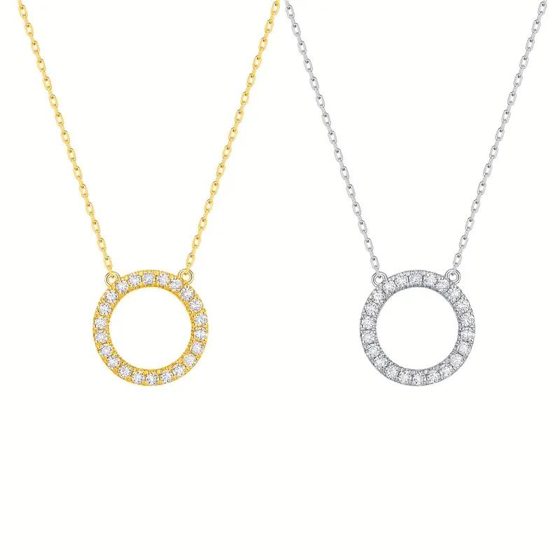 Huitan Simple Stylish Circle Shaped Pendant Necklace Full with Cubic Zircon Luxury Wedding Accessories for Women Fashion Jewelry