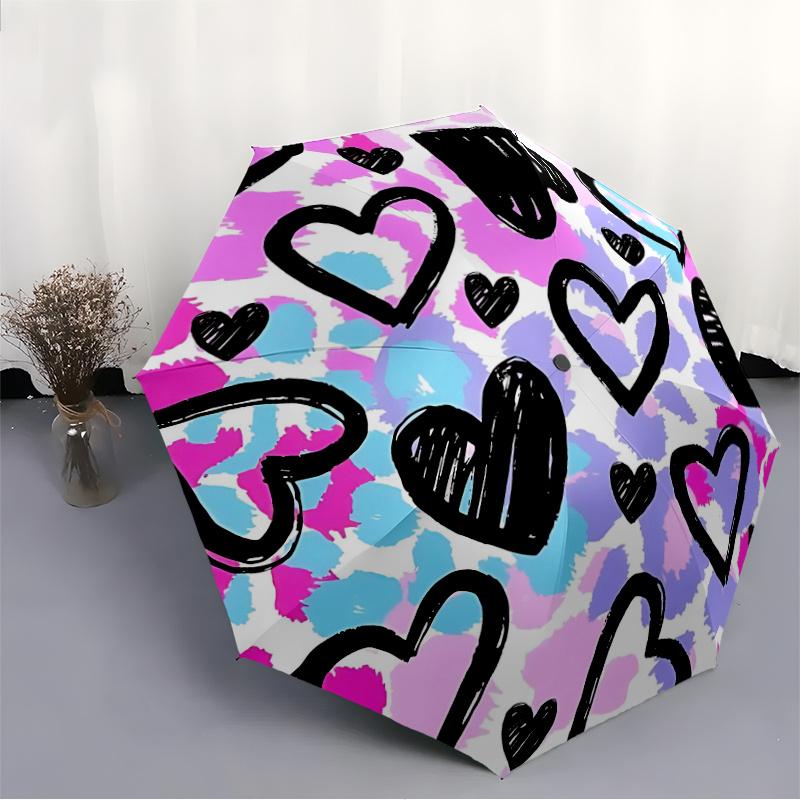 1pc Heart Pattern Automatic Open/close Umbrella, 8-Rib sturdy structure, Auto Folding/Opening, Portable Travel Umbrella for Women, c47