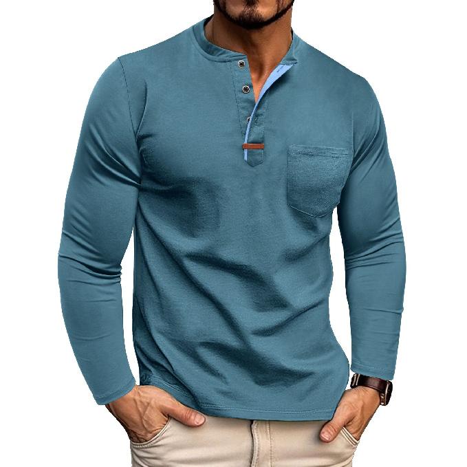 Long Sleeve Henley Shirt Men's Round Neck T-Shirt Color Block Top Tee Men's Color Block Design Base Shirt