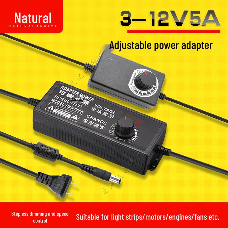Adjustable 3-12V 2A/5A 60W Power Adapter with Stepless Dimming for Light Strips, Water Pumps, and Motor Control (24W)