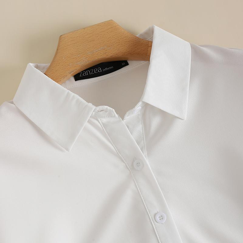 ZANZEA Vestido camisero informal de verano de manga corta con cuello vuelto para mujer