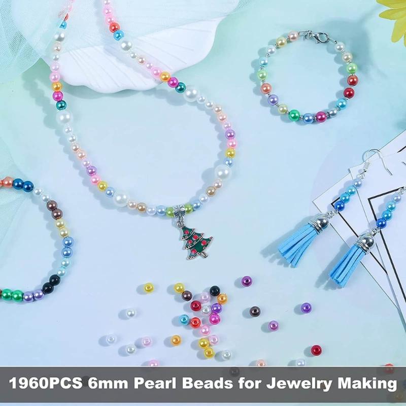 1960pcs Vibrant Colored Beads Kits Imitation Pearls Beads Colorful Beads Small Round Beads Assortment for Jewelry Maker