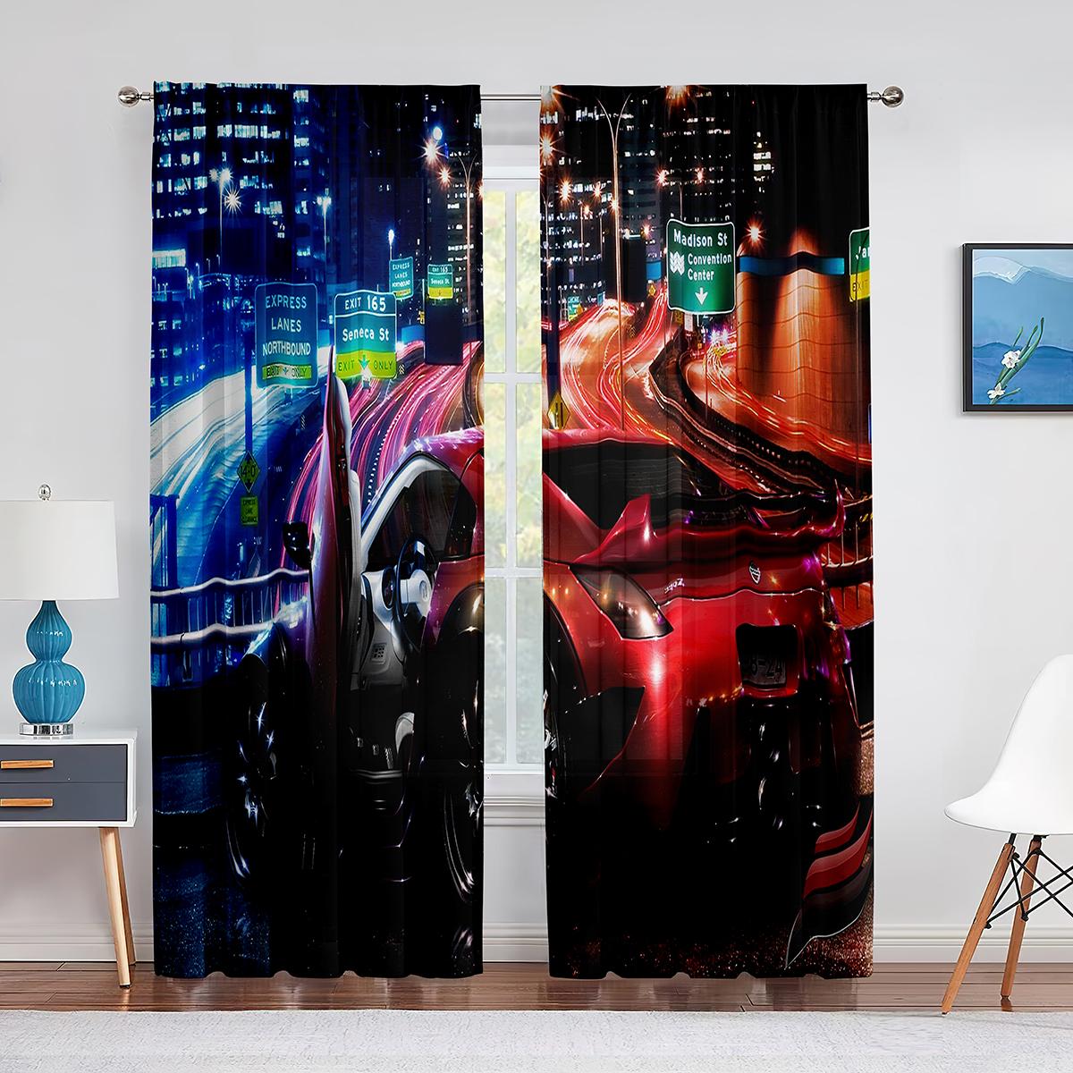

Занавеска с принтом гоночной машины Гоночный автомобиль Скорость Экстремальный спорт Оконные шторы для гостиной Спальни Подростковой Мужской комнаты Декор 2 панели (50W130H)x2(CM)&Grommet Top