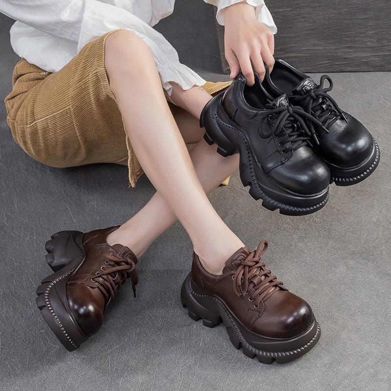 Fashion GKTINOO British Style Platform Shoes Autumn Winter 2025 New Commuting Height Increasing Genuine Leather Lace Up Women's Shoes