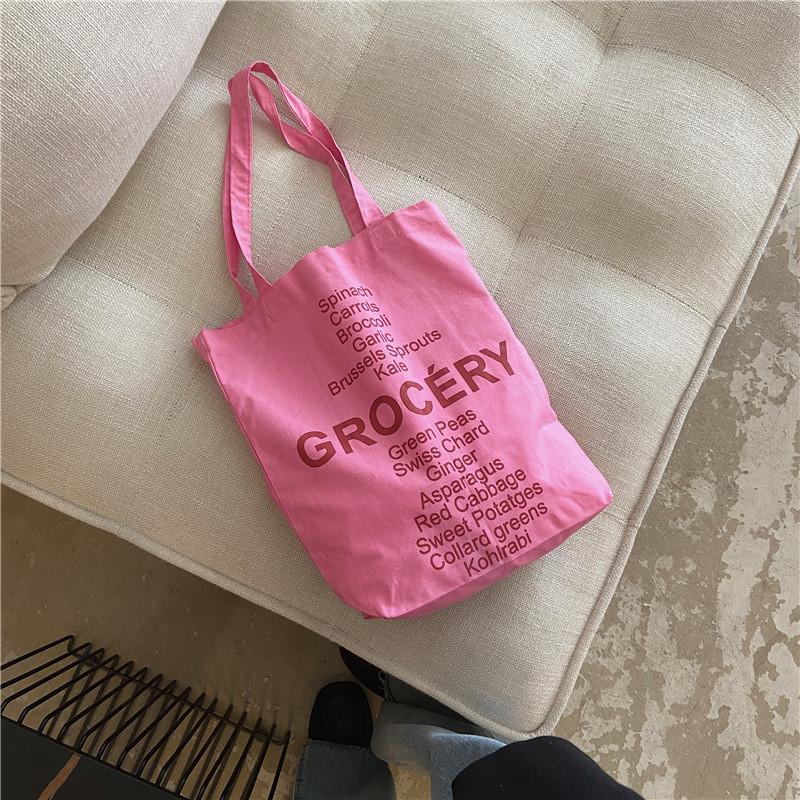 

Modern Minimalist Pink Canvas Tote Bag With Letter Print For Daily Style Rose Pink