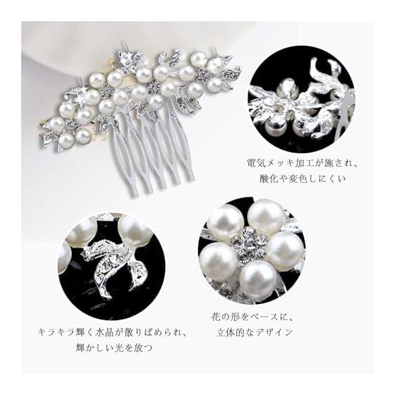 Perlový hřeben do vlasů 5 hrotů Perlové sponky Kanzashi Doplňky do vlasů Svatební ozdoby do vlasů pro svatby, obřady, kimona, každodenní použití - Stříbrná,
