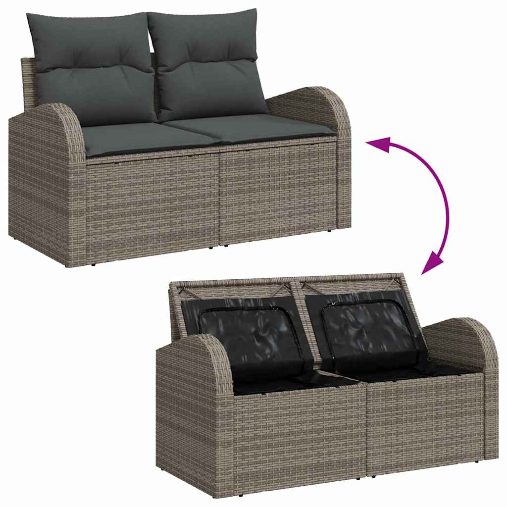 Garden Sofa Set with Storage 5 Pcs Grey Poly Rattan