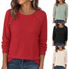 Women's Long Sleeve Waffle Knit Top Crew Neck Streetwear Casual Blouse With Button Decor