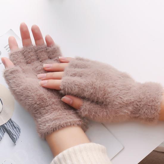 1 Paar Halbfingerhandschuhe Einfarbig Superweich Winddicht Hautfreundlich Verschleißfest Warmhalten Waschbar Damen