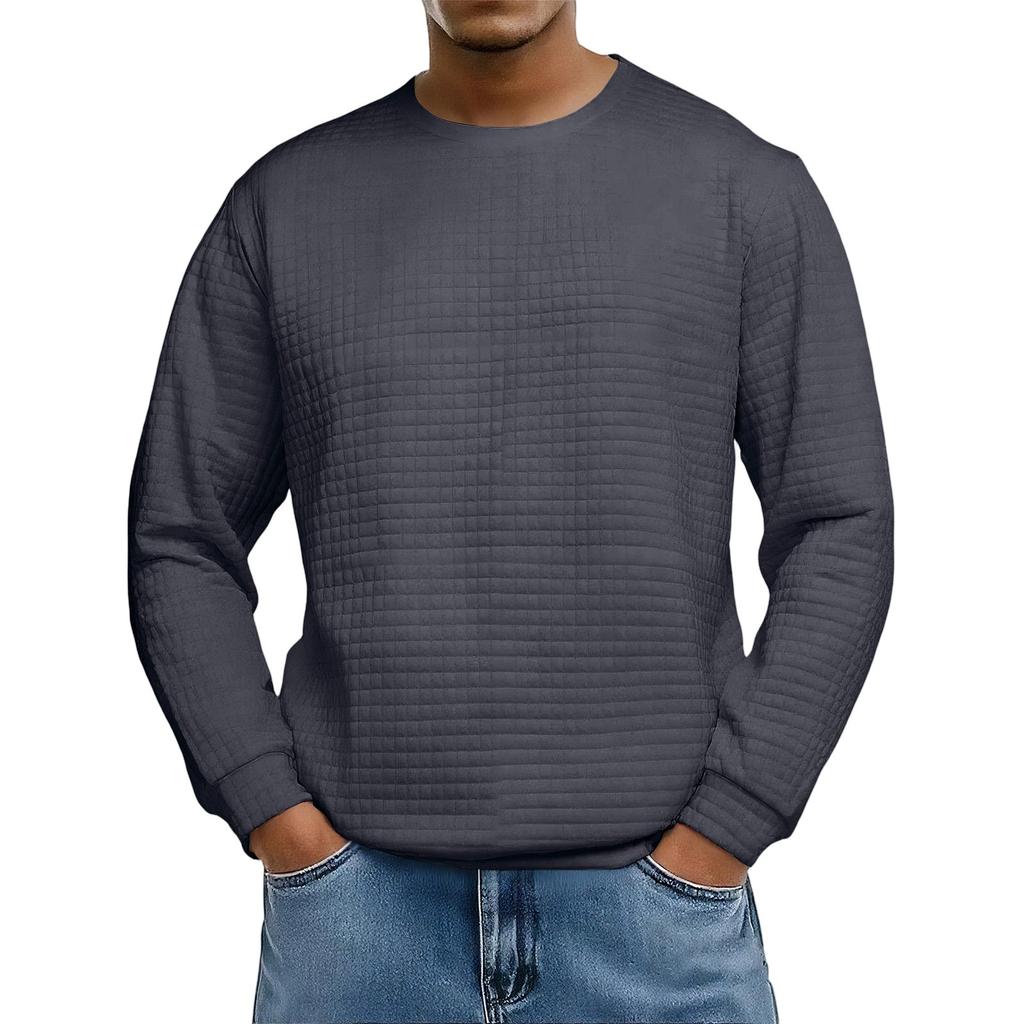 Men's Loose-fitting Casual Waffle-weave  Neck Long-sleeved Top