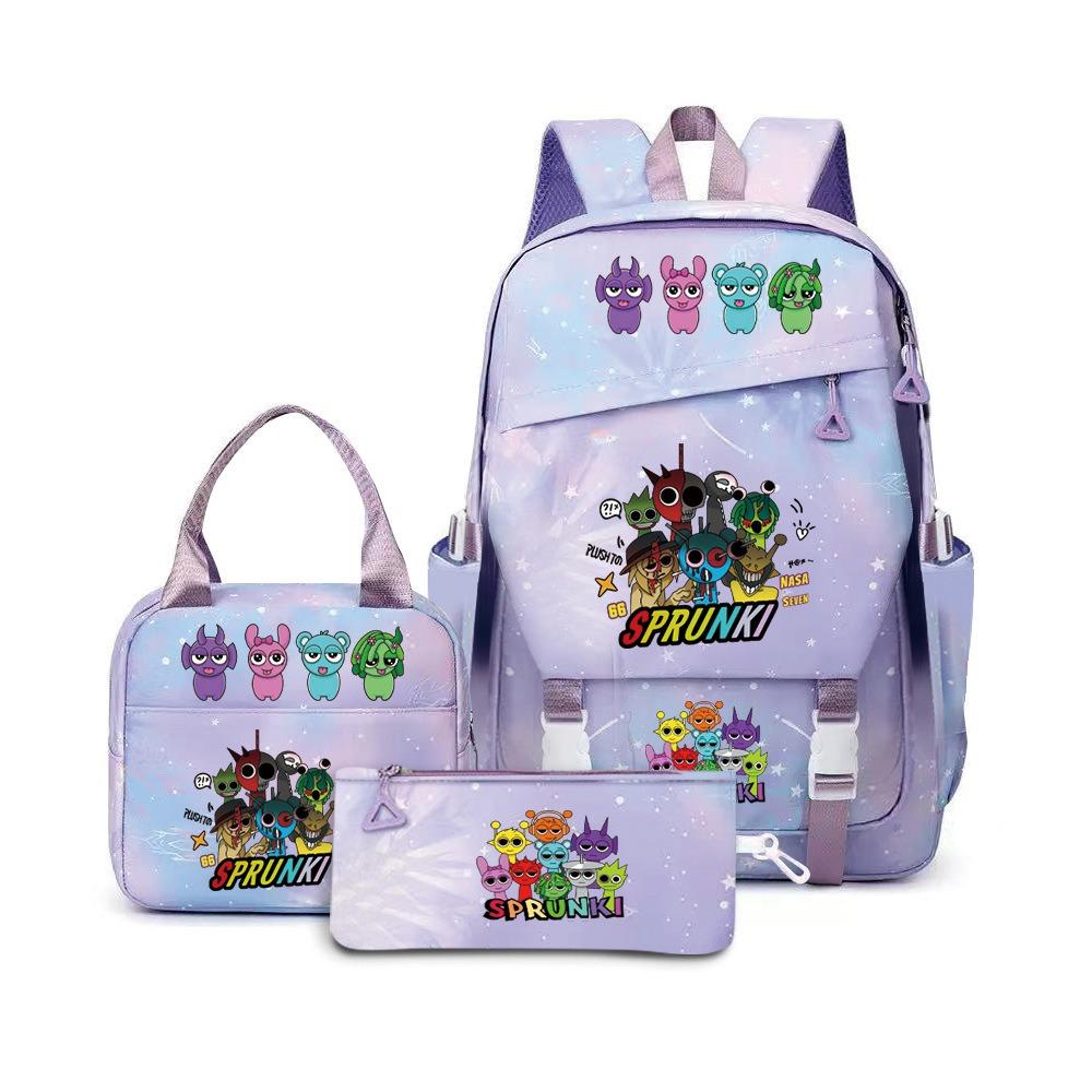 Rhythm box music game heat transfer backpack Sprunki pink schoolbag portable lunch bag stationery pencil case D