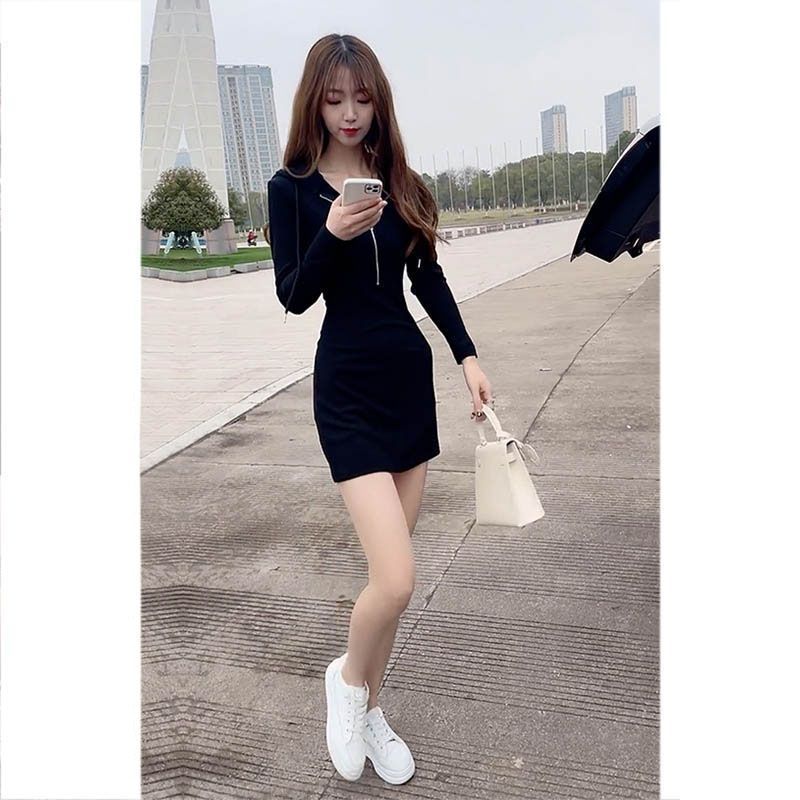 Autumn chic skirt autumn dress small Internet celebrity hottie hip skirt long sleeve dress new women