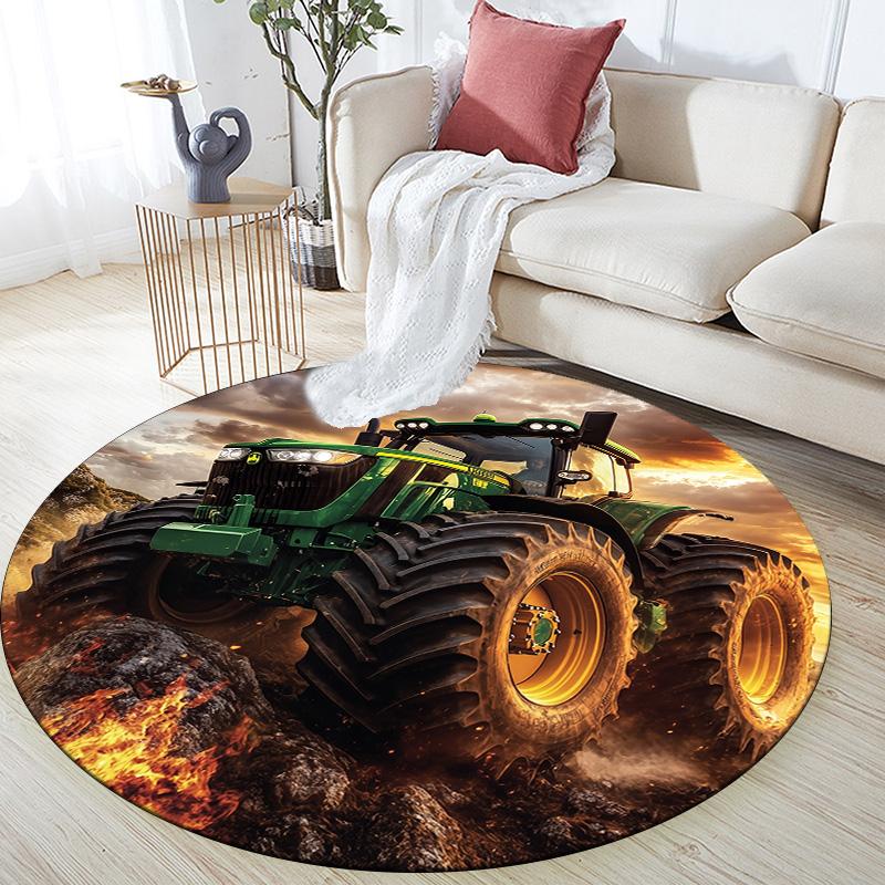 

Construction Vehicle Round Area Rug,Carpet Rug for Living Room Bedroom Sofa Playroom Decor,Non-slip Floor Mat 80cmx80cm