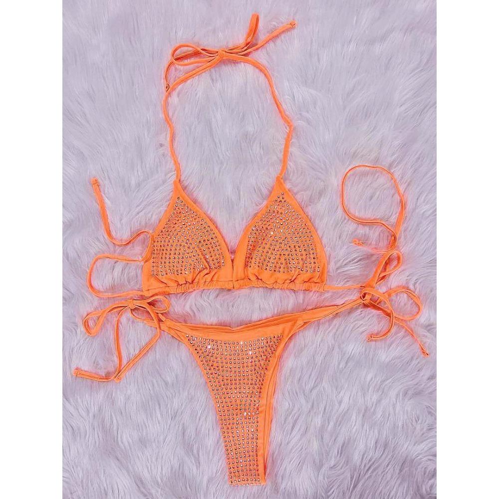 

Европейский и американский сексуальный бикини с бриллиантами, раздельный однотонный купальник для пляжного отдыха для женщин L