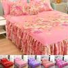 Ensemble 3 pièces Double Couche Coton Style Pastoral Housse de Lit Volants Housse de Lit Imprimé Végétal Jupe de Lit Couvre-lit Simple Double