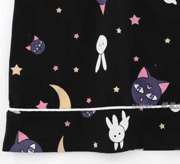 Dom Teporna Sailor Moon Magical Character Short Open Top and Bottom Summer Pink Pajamas, Design, 100% Cotton, Sleeve, Collar, Loungewear, Souvenir,