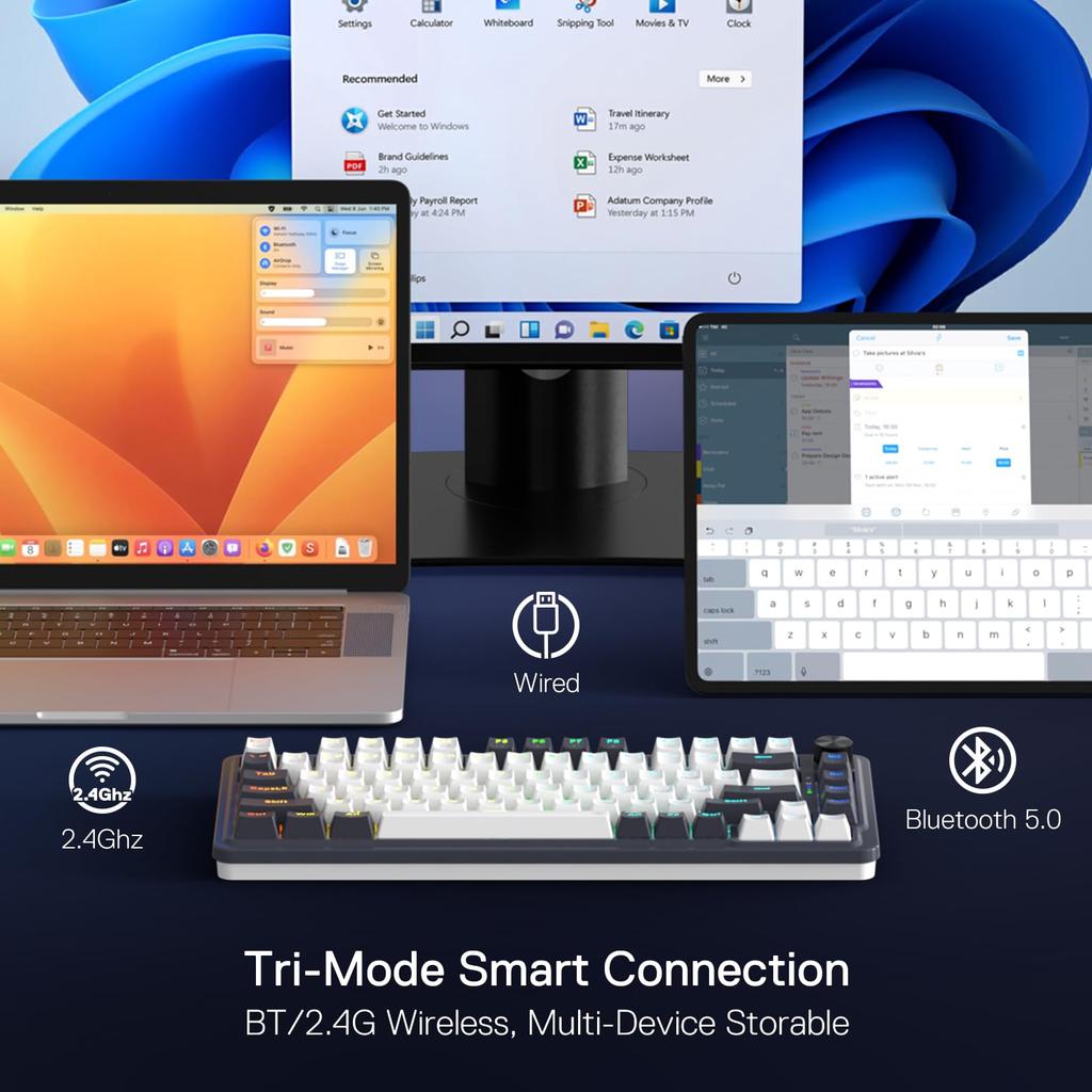 Redragon K673 PRO 75% Wireless Gasket RGB Gaming Keyboard 3 Modes 81 Keys Compact Mechanical Keyboard Hot-Swap Socket Dedicated Knob Control &