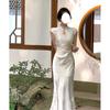 Women's Retro Chinese Style Cheongsam Dress with Stand Collar and Slit - Slimming Evening Long Dress