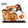 Holiday Desktop Layout Ornaments Halloween Tabletop Decor Signs Pumpkin Ghost Gnome Wood Centerpiece Blocks Spooky Cartoon Style Figures Party