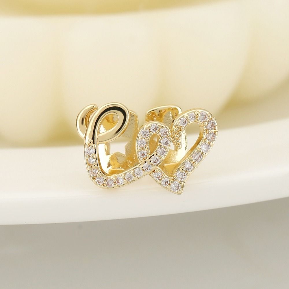 2Pcs Zircon Double Heart Teeth Caps Copper Hollow Love Tooth Grills for Women Men