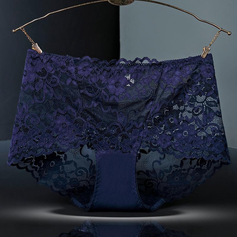 

Сексуальные кружевные женские трусики со средней талией, полые трусы, нижнее белье, женские дышащие трусы больших размеров, комфортное нижнее белье L синий